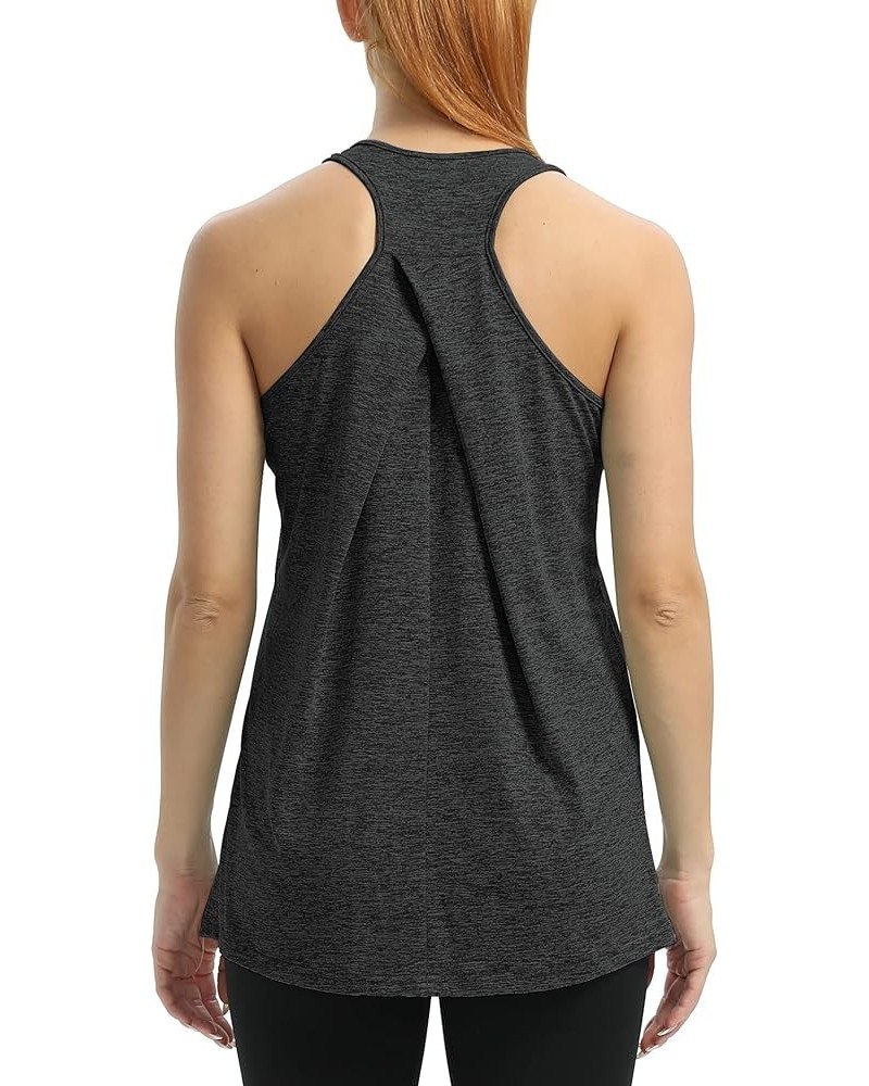 Women's Long Workout Tops Pleated Racerback Tank Tops Loose Fit Yoga Gym Athletic Shirts Black $10.59 Activewear