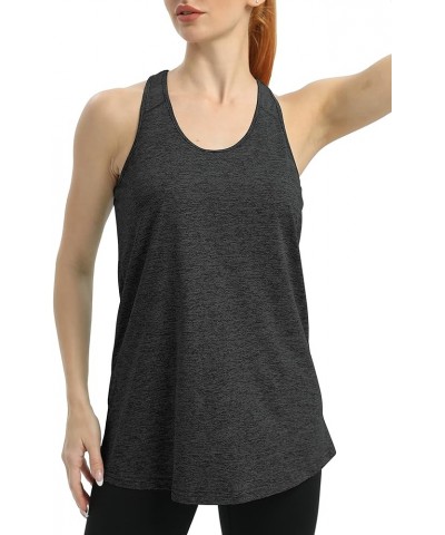 Women's Long Workout Tops Pleated Racerback Tank Tops Loose Fit Yoga Gym Athletic Shirts Black $10.59 Activewear