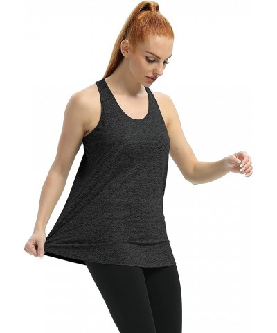 Women's Long Workout Tops Pleated Racerback Tank Tops Loose Fit Yoga Gym Athletic Shirts Black $10.59 Activewear