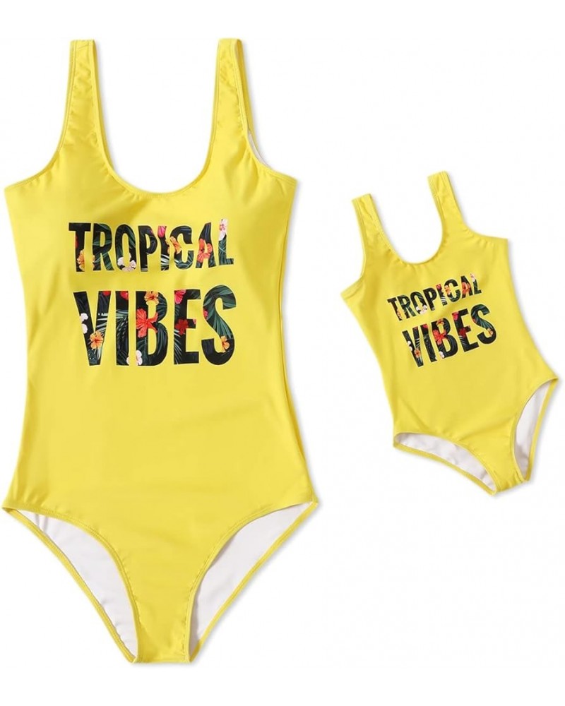 Family Matching Swimsuit Pineapple Printed Striped Monokini One Piece Bathing Suit Beach Wear Women Yellow $10.00 Swimsuits