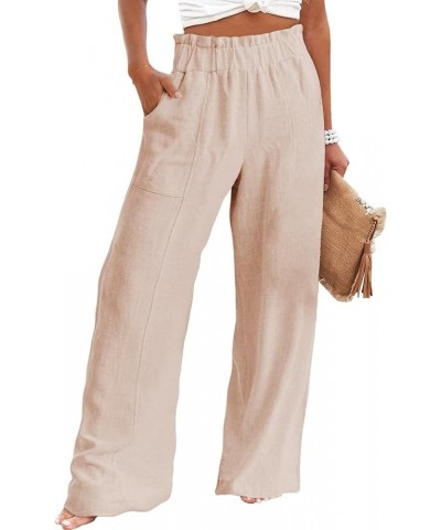 Women's Casual Wide Leg Paperbag Linen Palazzo Pants Fall 2023 Beige $17.50 Pants