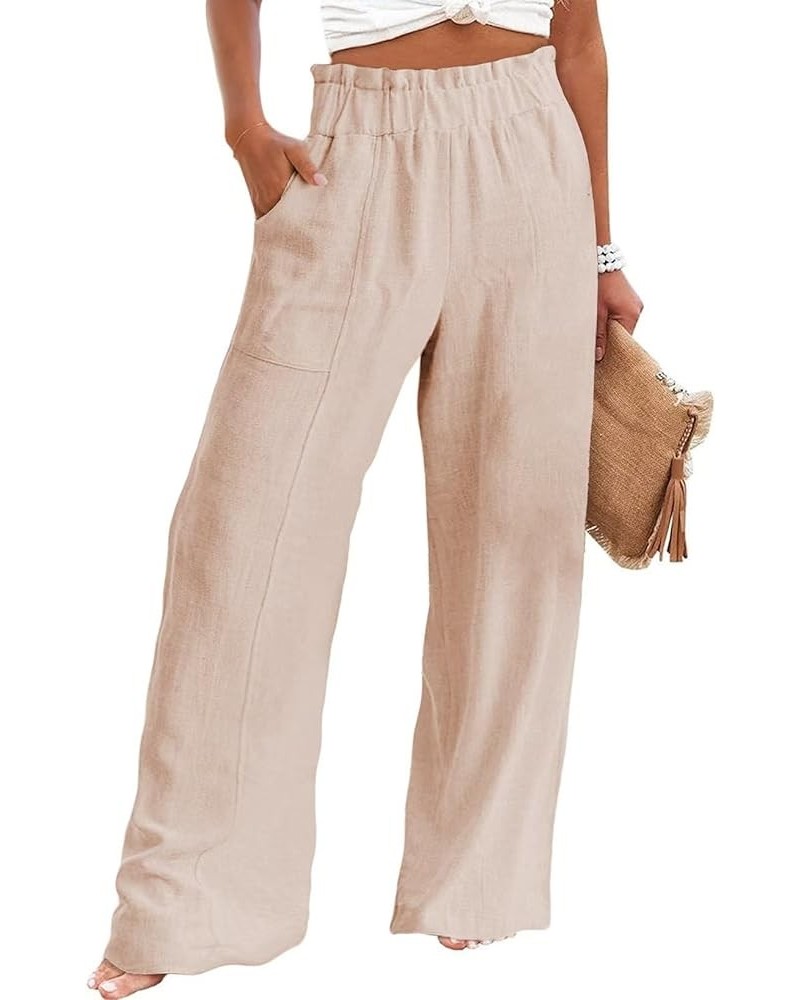 Women's Casual Wide Leg Paperbag Linen Palazzo Pants Fall 2023 Beige $17.50 Pants