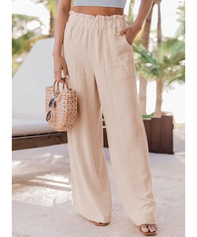 Women's Casual Wide Leg Paperbag Linen Palazzo Pants Fall 2023 Beige $17.50 Pants