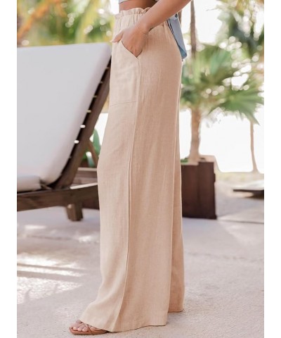 Women's Casual Wide Leg Paperbag Linen Palazzo Pants Fall 2023 Beige $17.50 Pants