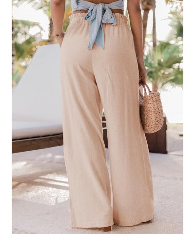 Women's Casual Wide Leg Paperbag Linen Palazzo Pants Fall 2023 Beige $17.50 Pants