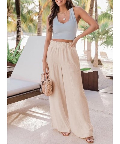 Women's Casual Wide Leg Paperbag Linen Palazzo Pants Fall 2023 Beige $17.50 Pants