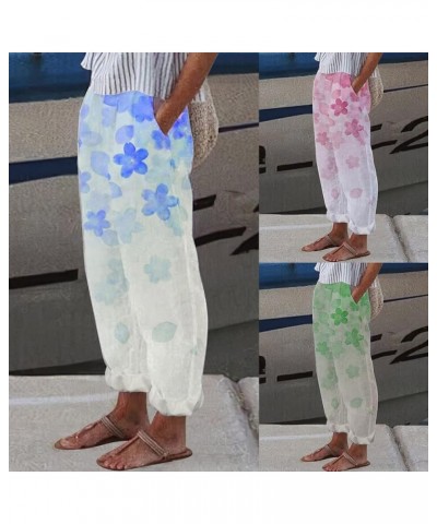 Summer Pants Women Linen Womens Beach Casual Loose Capri Elastic Waist Summer Trousers Cropped Wide Leg Pants Z4-pink $9.03 A...