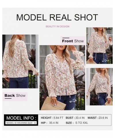 SHEWIN Women's Casual Boho Floral Print V Neck Long Sleeve Drawstring Tops Loose Blouses Button Down Shirts B-z-white $14.95 ...