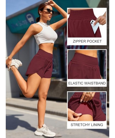 Women's Athletic Shorts High Waisted Running Shorts Pocket Sporty Short Gym Elastic Workout Shorts 2.5'' High waisted Wine Re...