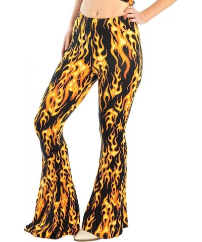 Women's Print Elastic High Waisted Stretch Flared Leg Yoga Festival Rave Bell Bottoms Pants Flame $18.29 Others