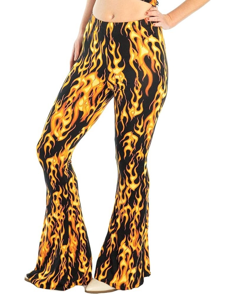 Women's Print Elastic High Waisted Stretch Flared Leg Yoga Festival Rave Bell Bottoms Pants Flame $18.29 Others