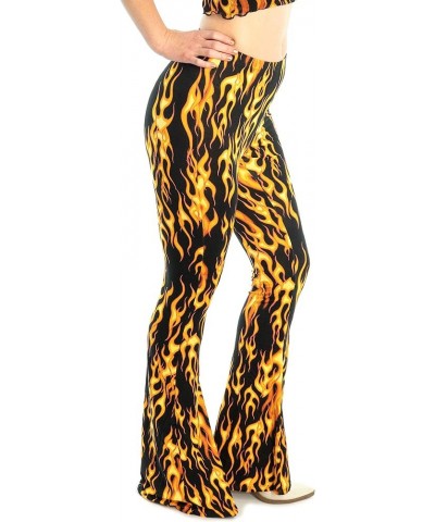 Women's Print Elastic High Waisted Stretch Flared Leg Yoga Festival Rave Bell Bottoms Pants Flame $18.29 Others