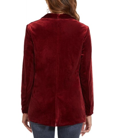 Women's Velvet Blazer Long Sleeve Jacket Shawl Lapel Open Front Casual Blazers Jackets with Pockets Wine Red $29.39 Blazers