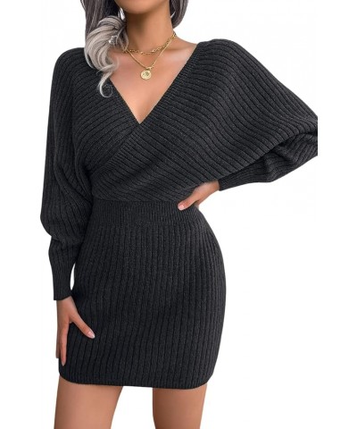 Women Sweater Dresses Cocktail V Neck Knitted Dress Sweater Sheath Dress Black(deep V Neck) $25.19 Sweaters