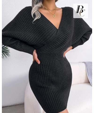 Women Sweater Dresses Cocktail V Neck Knitted Dress Sweater Sheath Dress Black(deep V Neck) $25.19 Sweaters