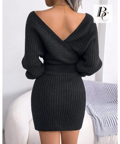 Women Sweater Dresses Cocktail V Neck Knitted Dress Sweater Sheath Dress Black(deep V Neck) $25.19 Sweaters