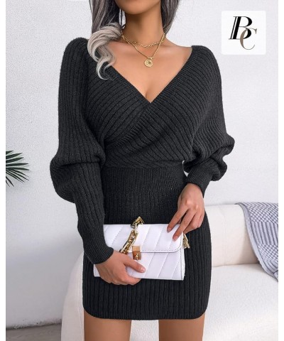 Women Sweater Dresses Cocktail V Neck Knitted Dress Sweater Sheath Dress Black(deep V Neck) $25.19 Sweaters