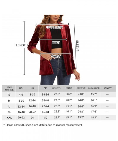 Women's Velvet Blazer Long Sleeve Jacket Shawl Lapel Open Front Casual Blazers Jackets with Pockets Wine Red $29.39 Blazers