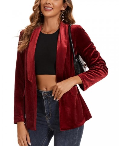 Women's Velvet Blazer Long Sleeve Jacket Shawl Lapel Open Front Casual Blazers Jackets with Pockets Wine Red $29.39 Blazers