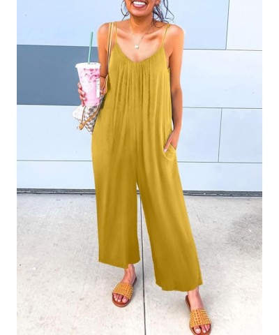 Women's Loose Sleeveless Jumpsuits Adjustable Spaghetti Strap Stretchy Long Pant Romper Jumpsuit with Pockets A Yellow $13.29...