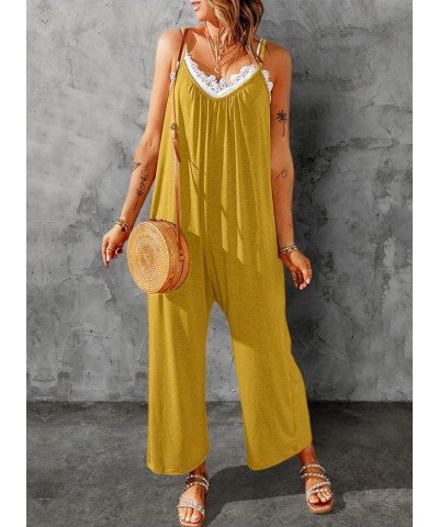 Women's Loose Sleeveless Jumpsuits Adjustable Spaghetti Strap Stretchy Long Pant Romper Jumpsuit with Pockets A Yellow $13.29...