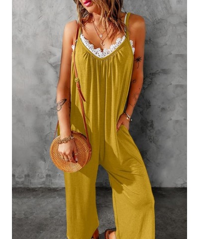 Women's Loose Sleeveless Jumpsuits Adjustable Spaghetti Strap Stretchy Long Pant Romper Jumpsuit with Pockets A Yellow $13.29...