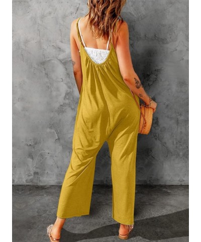 Women's Loose Sleeveless Jumpsuits Adjustable Spaghetti Strap Stretchy Long Pant Romper Jumpsuit with Pockets A Yellow $13.29...