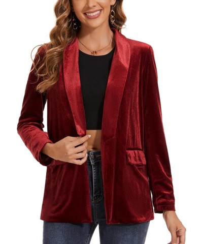 Women's Velvet Blazer Long Sleeve Jacket Shawl Lapel Open Front Casual Blazers Jackets with Pockets Wine Red $29.39 Blazers