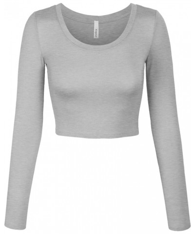 Womens Long Sleeve Crop Top Solid Round Neck T Shirt 224_heathergray $14.15 T-Shirts