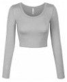 Womens Long Sleeve Crop Top Solid Round Neck T Shirt 224_heathergray $14.15 T-Shirts