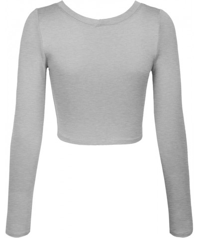 Womens Long Sleeve Crop Top Solid Round Neck T Shirt 224_heathergray $14.15 T-Shirts