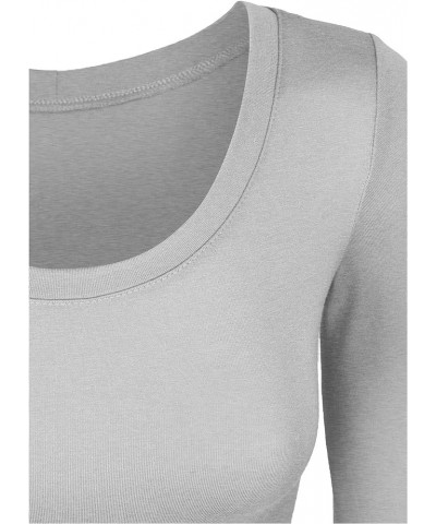 Womens Long Sleeve Crop Top Solid Round Neck T Shirt 224_heathergray $14.15 T-Shirts