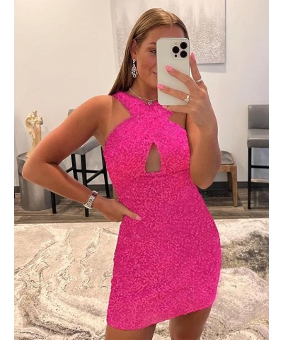 Women's Halter Homecoming Dresses Short for Teens Sparkly Sequins Open Back Formal Cocktail Gown Wisteria $24.75 Dresses