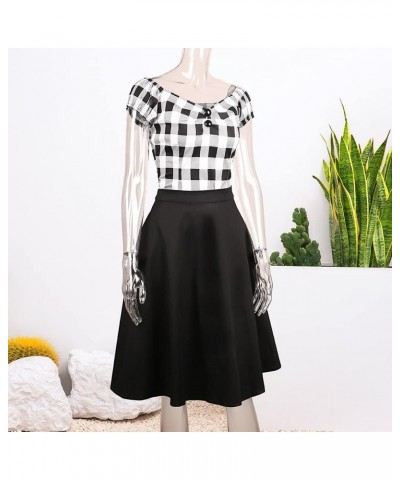 Women's Rockabilly Tops 1950s Pinup Shirt Casual Off Shoulder Vintage Blouse Black White Plaid $17.39 Blouses