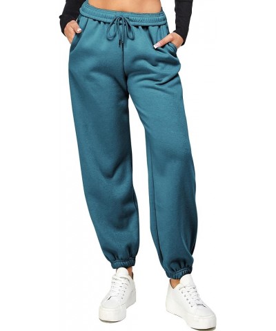 Women’s Casual Baggy Fleece Sweatpants Foldable High Waisted Joggers Pants Warm Lounge Trousers with Pockets Lyson Blue $13.3...