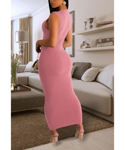 Women's Basic Round Neck Sleeveless Ribbed Bodycon Maxi Dress Casual Summer Tank Top Long Dresses A-pink $16.95 Dresses