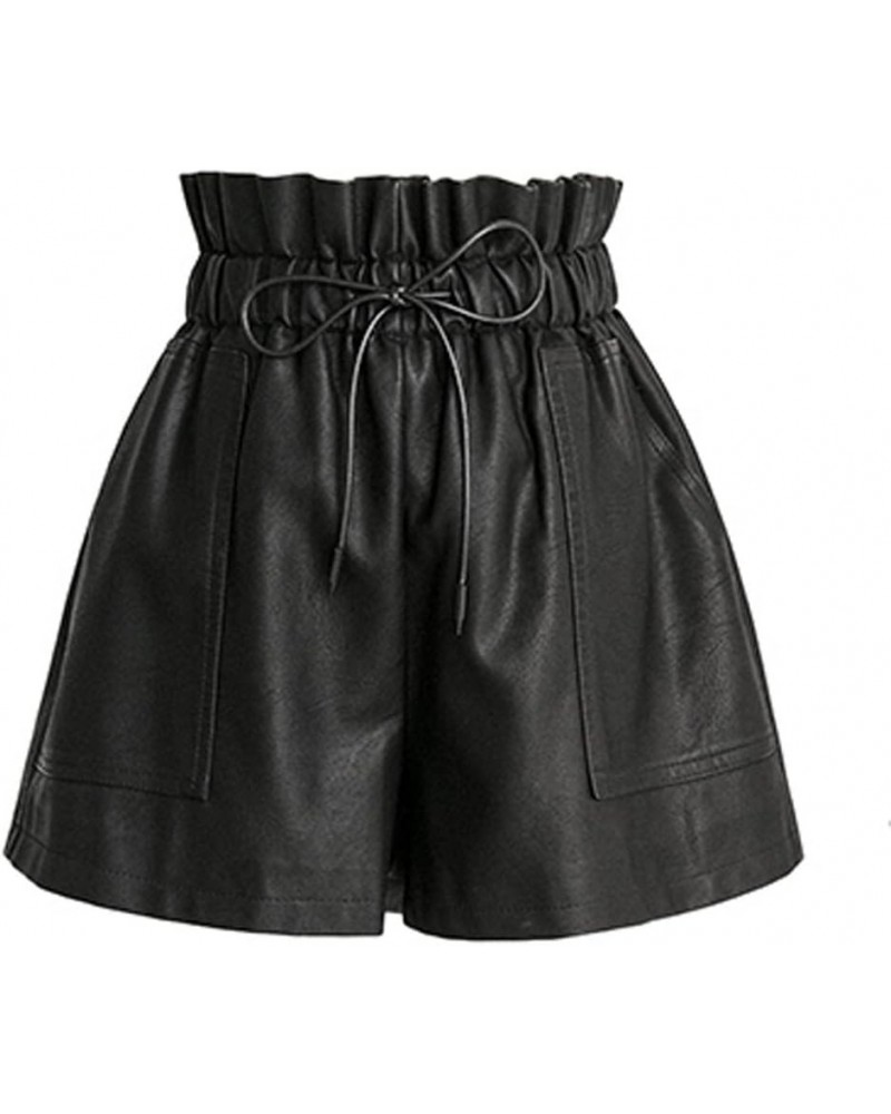 High Waisted Wide Leg Black Faux Leather Shorts for Women Black $18.14 Shorts