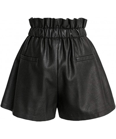 High Waisted Wide Leg Black Faux Leather Shorts for Women Black $18.14 Shorts