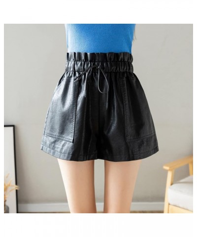 High Waisted Wide Leg Black Faux Leather Shorts for Women Black $18.14 Shorts