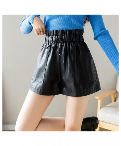 High Waisted Wide Leg Black Faux Leather Shorts for Women Black $18.14 Shorts