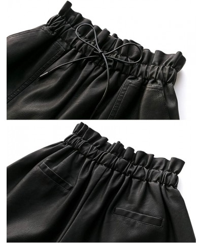 High Waisted Wide Leg Black Faux Leather Shorts for Women Black $18.14 Shorts