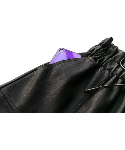 High Waisted Wide Leg Black Faux Leather Shorts for Women Black $18.14 Shorts