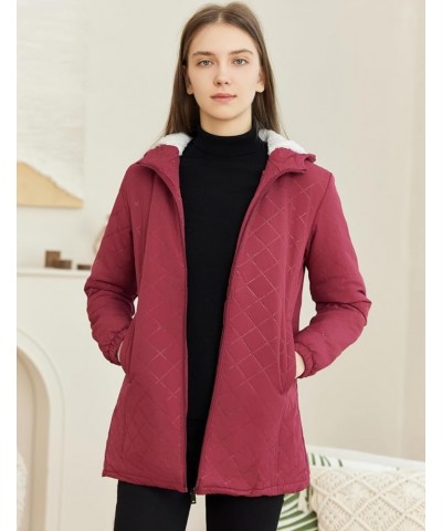 Womens Winter Outdoor Two-Pocket Fleece Hooded Long Warm Zipper Jacket Wine-red $18.04 Jackets