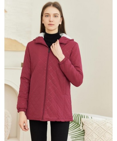 Womens Winter Outdoor Two-Pocket Fleece Hooded Long Warm Zipper Jacket Wine-red $18.04 Jackets