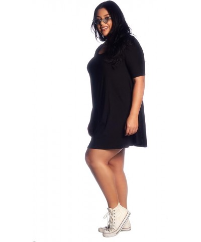 Elbow Sleeve Trapeze Dress, Hits Mid Thigh with Three Quarter Sleeves Black $14.85 Dresses