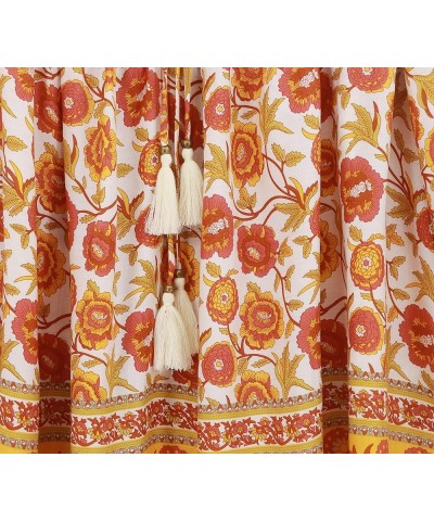 Womens Long Sleeve Floral Casual Print Cotton Mini Tunic Dress Orange Yellow $18.35 Dresses