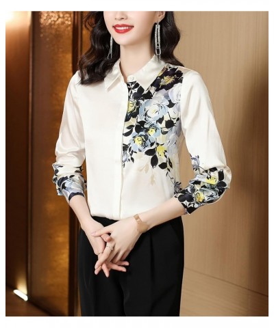 Women's Casual Stripe Lapel Sweater Long Sleeve Knit Shirts Tops 20532 Apricot&floral $14.24 Tops