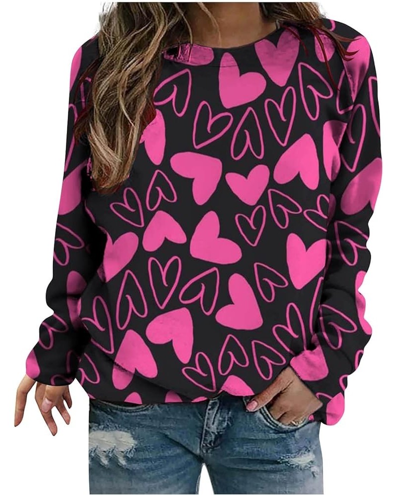 Women's Valentine Long Sleeve Shirts Funny Heart Graphic Oversize Blouse Cute Teen Girls Pullover Tee Tops Loose Fit E-hot Pi...