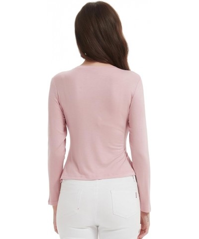 Womens Long Sleeve Tops Cut Out Neck Blouse Tops Solid Ladies Crew Neck Pullover T-Shirts Slim Fit Comfort Top Shirt Pink $8....