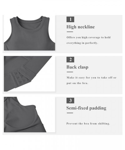 High Neck Sports Bras for Women V Back Longline Full Coverage Sports Bra Padded Open Back Workout Tops Yoga Crop Tank C2-smok...